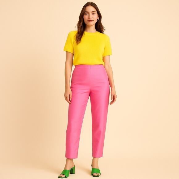 Deadstock 100% Silk Taffeta Pants Pink Vintage 90s Trousers Bubblegum Barbiecore - Picture 1 of 12